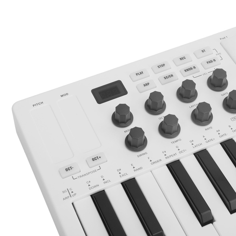 25 Key Force Sensitive MIDI Keyboard Controller, Portable and Wireles