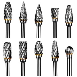 10pcs Tungsten Carbide Steel Double Cut Rotary Burrs Set, 3*6mm Rotary Tool Accessories for Plastic, Stone, Drilling Engraving Polishing, Metal Grinding Bit for Grinder Drill, DIY WoodWorking Carving