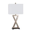 31" Polyresin Table Lamp with Linen Shade, Antique Silver &