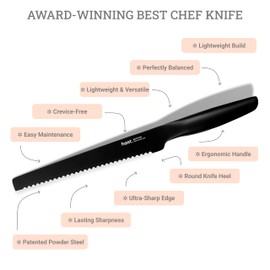 HAST Edition 8-Inch Serrated Bread Knife, Ultra-Sharp Professional Bread Slicing Knife, Advanced Powder Steel, Lightweight, Comfortable Ergonomic & Award-Winning Design (Titanium Black)