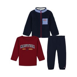 Nautica Baby Boy's 3pc Jacket Pant Set, Navy Blazer/Biking Red, 6 Months