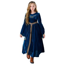 Faltern Renaissance Faire Dress Girls Medieval Costume Dress Kids Victorian Queen Princess Fuschia Outfit Robe Dress