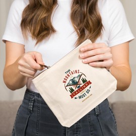 Lantern Press Jasper National Park, Canada, The Mountains are Calling, Bear and Mountains, 100% Cotton Zipper Pouch, Travel Accessory, Go Bag