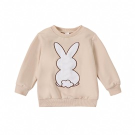 Toddler Baby Girls Easter Jumper Sweater Cute Bunny Embroidery Long Sleeve Crew Neck Pullover Winter Warm Knitwear (Khaki, 3-4 Years)