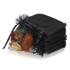 Xinzistar 100 Stück Organzabeutel, 7 x 9 cm, Geschenkbeutel, Organza, Schwarz, Organza, mit Bändern, Schmuckbeutel, Lavendel, für Hochzeit, Geburtstag, Süßigkeiten, 100 Stück