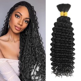 Human Braiding Hair for Boho Braids 12A Deep Water Wave Bulk Human Hair for Braiding No Weft Wet and Wavy Curly Human Hair Extensions (1B-Natural Black-Deep, 110g-20 Inch)