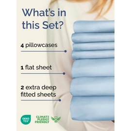 Extra Deep Split King Sheet Set - 7 Piece Breathable and Cooling Sheets - Hotel Luxury Bed Sheets Set - Easy Fit - Soft, Wrinkle Free and Comfy Sheets Set - Sky Blue Sheet Set with Extra Deep Pockets