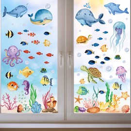 134 Pcs Spring Summer Window Clings for Glass Windows, Ocean Theme Window Decals Stickers Decorations for Home School Classroom Office Shop Display for Under The Sea Party Supplies