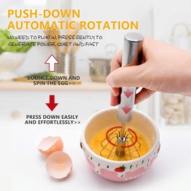 H&S Professional Egg Whisk Beater - Stainless Steel Wire Whisk Hand Push Semi Automatic Blender Mixer