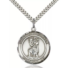 Bliss Sterling Silver Saint Christopher Catholic Medal Pendant Necklace 24" Chain