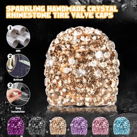 x xotic tech Valve Stem Caps, 4 Pack Sparkling Handmade Crystal Rhinestone Universal Car Wheel Tyre Valve Stem Covers, Attractive Dustproof Bling Car Truck Motorcycle SUV Bike Accessories-Rose Gold