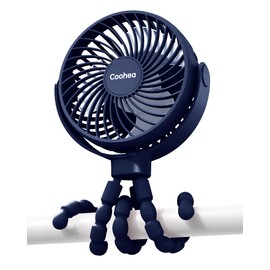 Coohea Stroller Fan Clip on for Baby, 4000mAh Rechargeable Battery Operated, Flexible Tripod, 3 Wind Speed, 360° Rotatable, Small Cooling Portable Fan for Car Seat Crib Golf Cart, Navy Blue