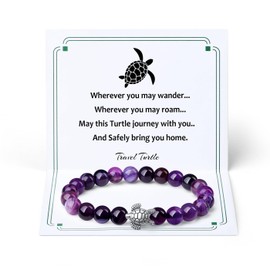 ZHIYUXI Travel Turtle Gifts for Women Sea Turtles Bracelet Natutal Stone Beads Bracelet