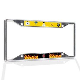 Fastasticdeals Metal Insert License Plate Frame Profession Firefighter with EMT Doctor and Equipment Weatherproof Car Accessories Chrome 4 Holes Solid Insert