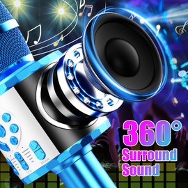MicQutr Bluetooth Microphone Karaoke, Wireless LED Karaoke Microphone with Speaker Sound Recording for Party Podcast Family, Compatible with Android iOS PC - Gifts for Adults and Children