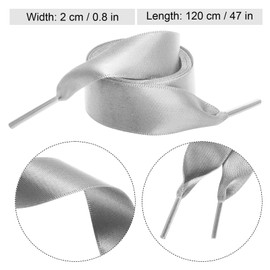Marrywindix 2 Pairs 47" Flat Satin Ribbon Shoelaces Grey Silk Shoestrings Wide Shoe Laces for Sneakers Skate Shoes Boots Sport Shoes