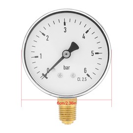 60mm Dia 0-6bar Pneumatic & Hydraulic All Purpose Pressure Gauge Meter Side Mount Manometer Gas Water Oil Pressure Tester Piezometer 1/4" NPT Brass Internal TS-60-6