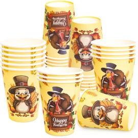 Thanksgiving Paper Cups Disposable Turkey Cup for Thanksgiving Day Fall Theme Party Decoration Supplies 30 Pcs