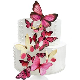 Sugar Robot Inc. Edible Butterflies for Cake Decorating - Assorted Sizes, Premium Crafted in the USA - Butterfly Cake Toppers & Cupcake Decorations (Pink)