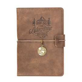 JB Leather Adventure Begins Passport Cover, Brown (Design 2 - Cedar Brown Colour ('and so The Adventure Begins' Quote & Globe Charm))
