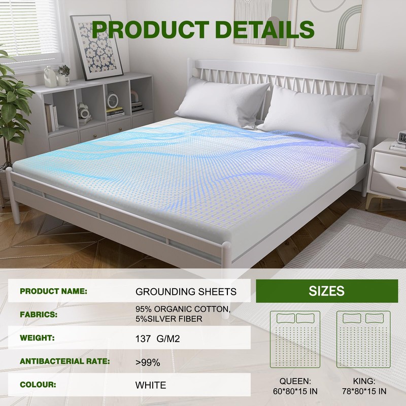OneAmg Grounding Bed Sheet, 95% Organic Cotton & 5% Pure