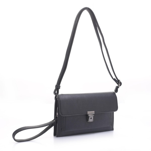 Isabelle Women's Pushlock Shoulder Crossbody Clutch Purse Bag Wristlet (Black)