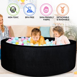 Foam Ball Pit for Toddlers - CALEPTONG 47.2"x 13.8" Extra Large Round Baby Ball Pit with NO Balls, Soft Coral Fleece Baby Playpen Ball Pool, Ideal Gift for Kids Infants Indoor Outdoor Game - Black