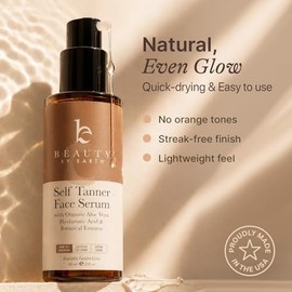 Suero bronceador facial, fabricado en Estados Unidos con ingredientes naturales y orgánicos, autobronceador sin sol para la cara con ácido hialurónico