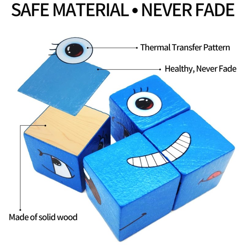 JJiaoLinin Face Changing Magic Cube Game,Wooden Face Changing Magic Cube