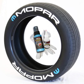 Tire Stickers Mopar with M Logo - Permanent DIY Glue On Tire Letters USA Made with Glue & 2oz Touch-Up Cleaner / 17-18 Inch Wheels / 1.25 Inches/White / 4 Pack