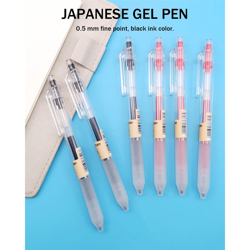 Tinsync 8 Pcs Japanese Pens Stationery, 0.5mm Retractable Gel Pens