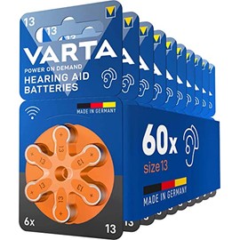 VARTA Hörgerätebatterien Typ 13 orange, Batterien 60 Stück Vorratspack, Power on Demand, wireless approved, Größe p 13 für Hörgeräte & Hörhilfen, Made in Germany