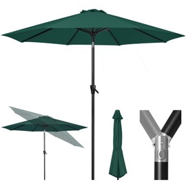 Tempera 10ft Patio Market Outdoor Table Umbrella with Push Button Tilt and Crank, Large Sun Umbrella with Sturdy Pole & Fade Resistant Canopy, Easy to Set, Forest Green