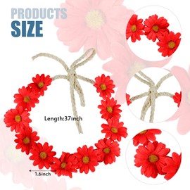 1 Pack Flower Headband, Flower Crown, Sunflower Headpiece, Daisy Crown for Women, Girls, Hippie Accessories (Red, M)