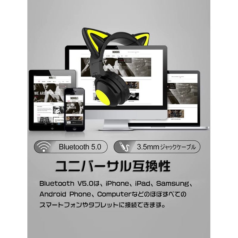 GHDVOP Bluetooth 5.0 Cat Ear Headphones, Wireless Headphones, Gaming Headset