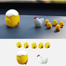 7PCS Mini Chickens Car Dashboard Decors, Funny Car Rearview Mirror Ornament, Cute Hen Chicks Car Dash Decorations, Car Interior Accessories for Fairy Garden Landscape, Home, Office (7PCS)
