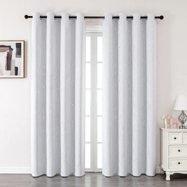 SMILE WEAVER Greyish White Curtains for Living Room 84 Inch Long,Noise Reducing Thermal Insulated Silver Print Design Room Darkening Bedroom Window Drapes,Set of 2 Panels
