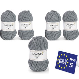 LAWINIA VELVET Premium Soft Thick Wool for Crocheting, Chenille Wool, 5 x 100 g - 65 m, Lint, Non-Fluffy Wool, Velvet Wool, Plush Wool, Cuddly Wool for Crocheting, Chenille Yarn, Bulky Yarn, Hobbii
