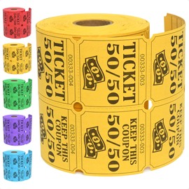 ESSENTIAL 500 Double Roll Raffle Tickets, 50/50 Raffle Cards, Entry Form with Name, Address, Phone & Email for Events, Entry, Class Reward & Door Prize - 5 Color Selection (Yellow)