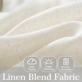 DriftAway - Cortinas de lino semitransparentes con borde festoneado para ventana de playa para sala de estar, recámara, 2 paneles de bolsillo para barra de cada tamaño de 52 x 72 pulgadas, color gris