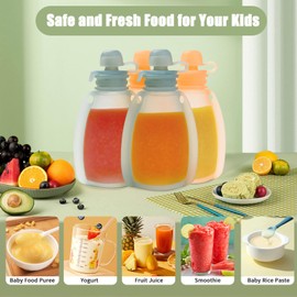 Reusable Baby Food Pouch,2 Pack Baby Food Storage containers,Silicone Reusable Squeeze Pouches for Toddler Kids, Freezable Storage BPA-Free Silicone Refillable Baby Food Storage, 4.2 oz