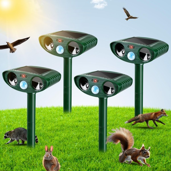 Gebatule 4 Pack Ultrasonic Solar Animal Repellent Cat Repellent Outdoor
