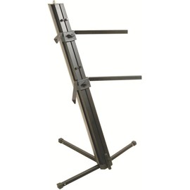 MR DJ PRO KS1000B Professional 2-Tier Column Keyboard Stand Silver W 5/8" Mic Mount Black