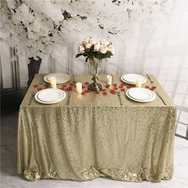 YZEO Light Gold Sequin Tablecloth 50 * 72" Wedding Party Event Banquet Decor Table Cover Rectangle
