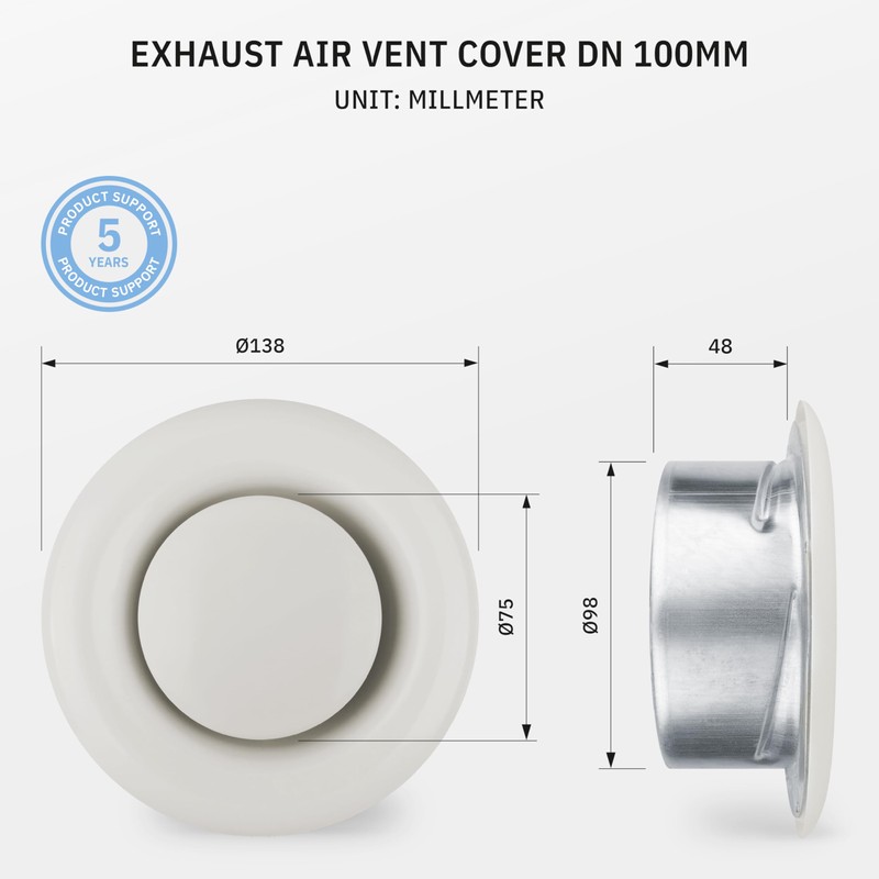 calimaero® TVSA Round Ceiling Vent Cover 100mm, Adjustable Air Valve