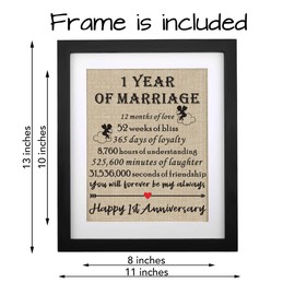 Framed 1st Anniversary Burlap Print Gifts for Couple 1st Wedding Anniversary Keepsake Gift for Husband Wife Paper Anniversary 1 Year of Marriage
