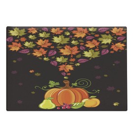 Lunarable Pumpkin Cutting Board, Vibrant Colored Leaves in a Thanksgiving Harvest Theme Image Seasonal Food, Decorative Tempered Glass Cutting and Serving Board, Large Size, Green Orange Pink