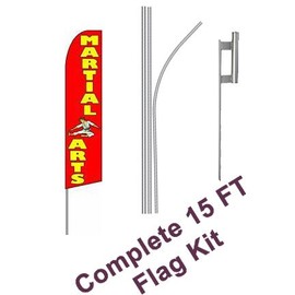 NEOPlex -"Martial Arts (Extra Wide)" Complete Flag Kit - Includes 12' Swooper Feather Business Flag with 15-Foot Anodized Aluminum Flagpole and Ground Spike