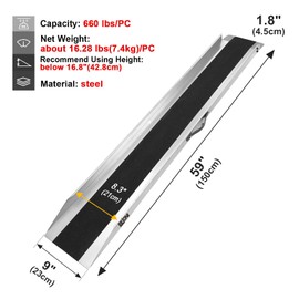 BEJONI 59" Steel Shed Ramp for Motorcycle, 660lbs Capacity Metal Loading Ramp for Shed with Anti-Slip Surface, Portable Dirt Bike Ramp for Stairs, Lawn Mower, ATV, Trailers, E-Bike, 1PC