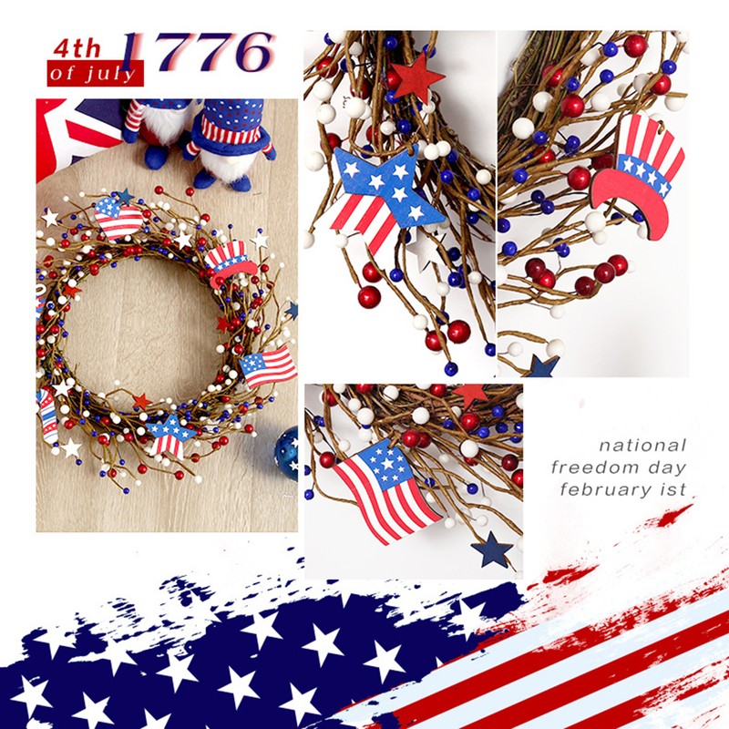 Americana Flag Red Blue Berry White Star Wreath 4th of